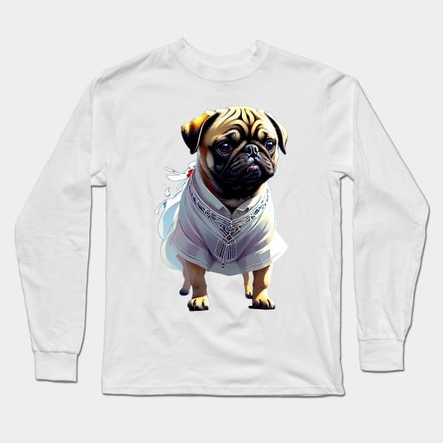 The Stylish Pug: Flaunting a Vibrant Kaftan Long Sleeve T-Shirt by fur-niche